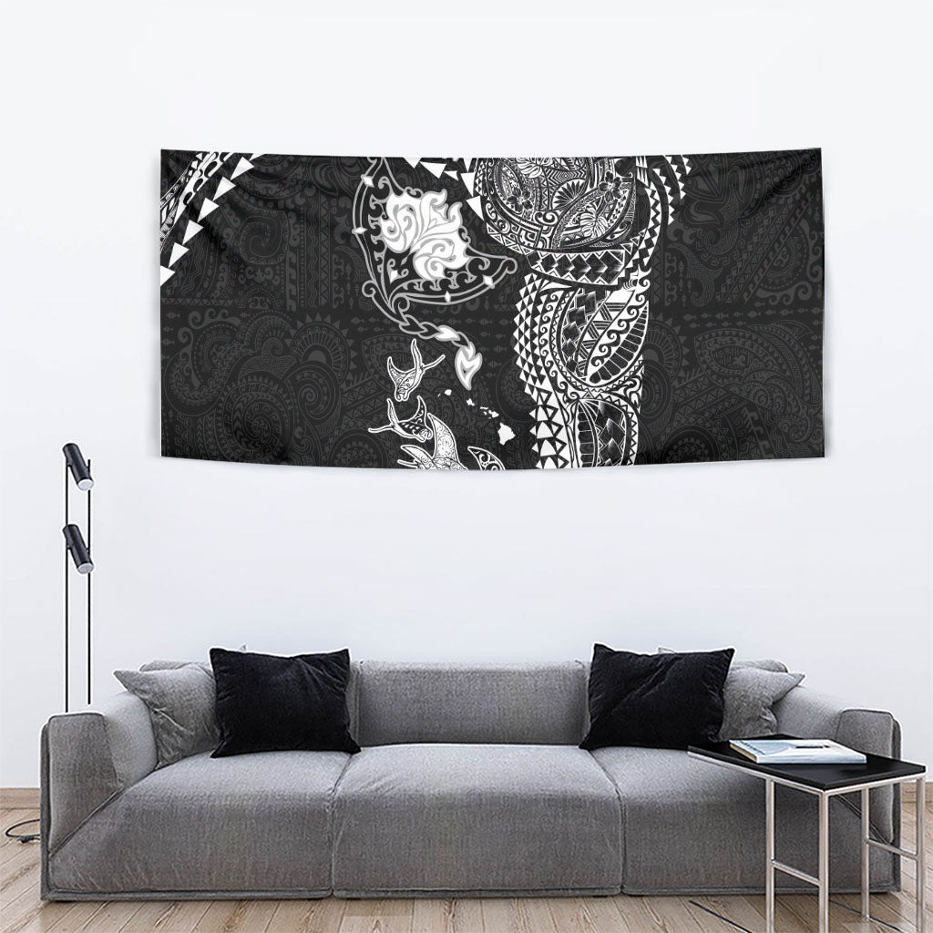 Hawaiian Manta Ray Tribal Tapestry Polynesian Art Motifs Black Color