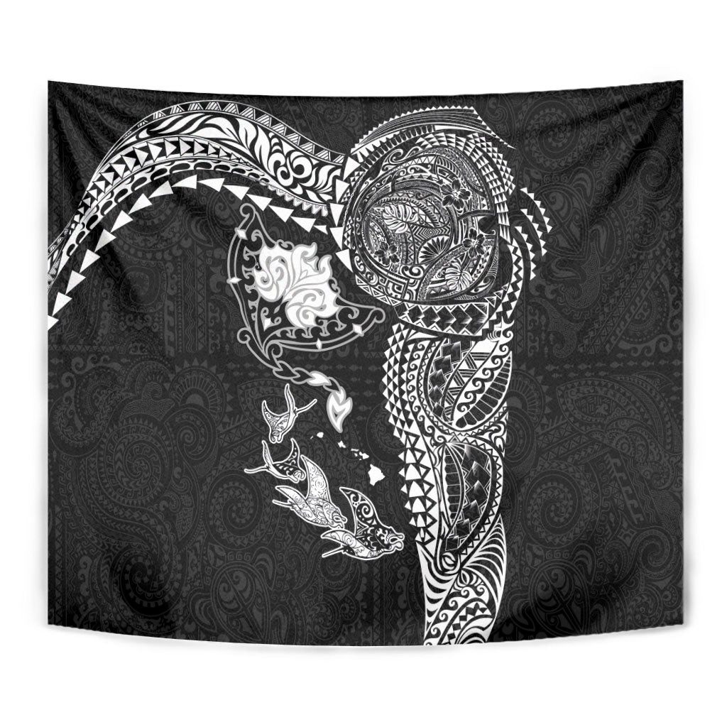 Hawaiian Manta Ray Tribal Tapestry Polynesian Art Motifs Black Color
