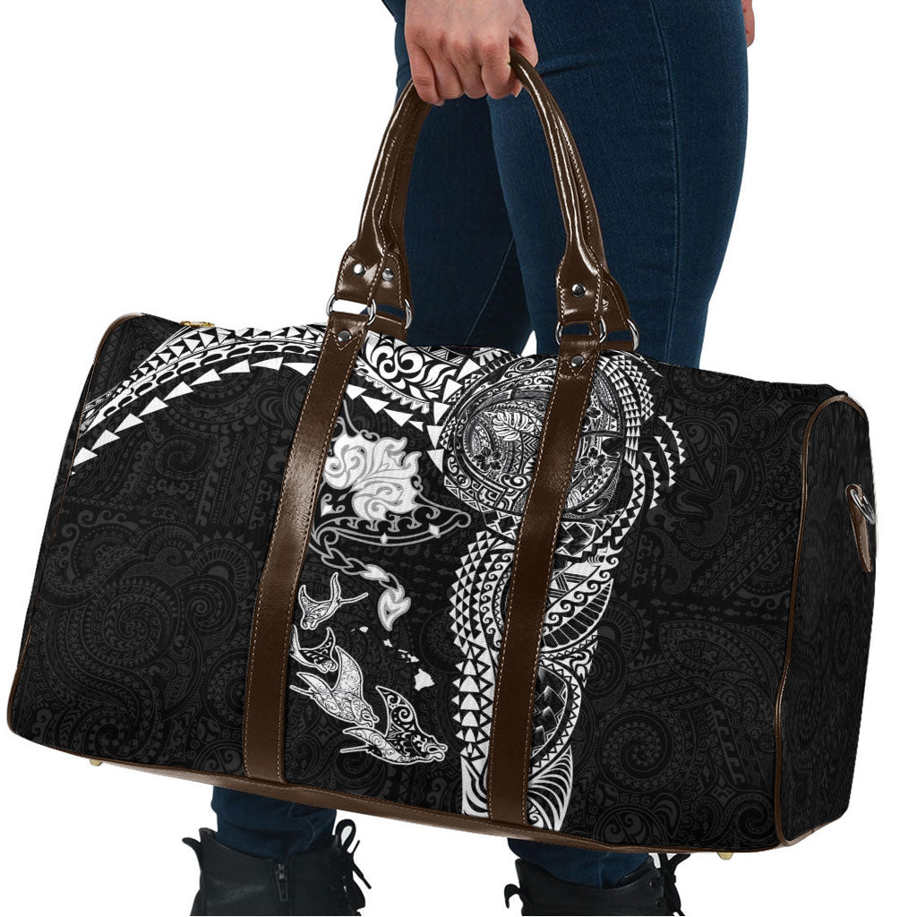 Hawaiian Manta Ray Tribal Travel Bag Polynesian Art Motifs Black Color