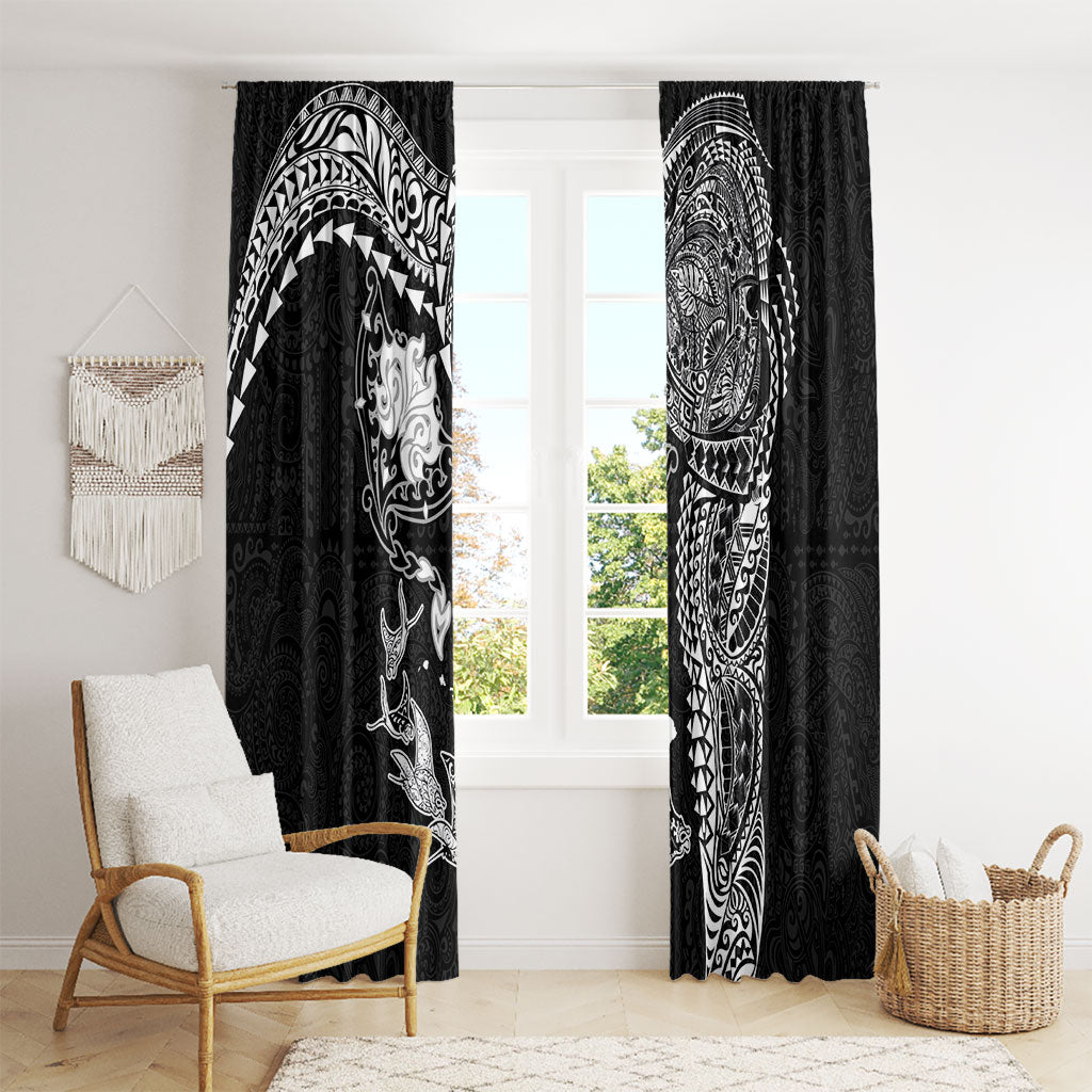 Hawaiian Manta Ray Tribal Window Curtain Polynesian Art Motifs Black Color
