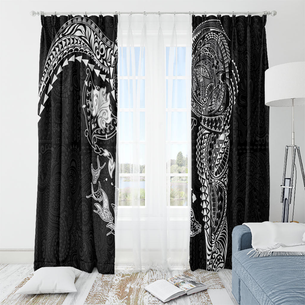 Hawaiian Manta Ray Tribal Window Curtain Polynesian Art Motifs Black Color