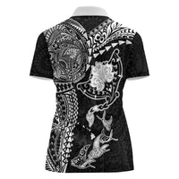 Hawaiian Manta Ray Tribal Women Polo Shirt Polynesian Art Motifs Black Color LT03 - Polynesian Pride