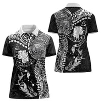Hawaiian Manta Ray Tribal Women Polo Shirt Polynesian Art Motifs Black Color LT03 - Polynesian Pride