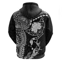 Hawaiian Manta Ray Tribal Zip Hoodie Polynesian Art Motifs Black Color