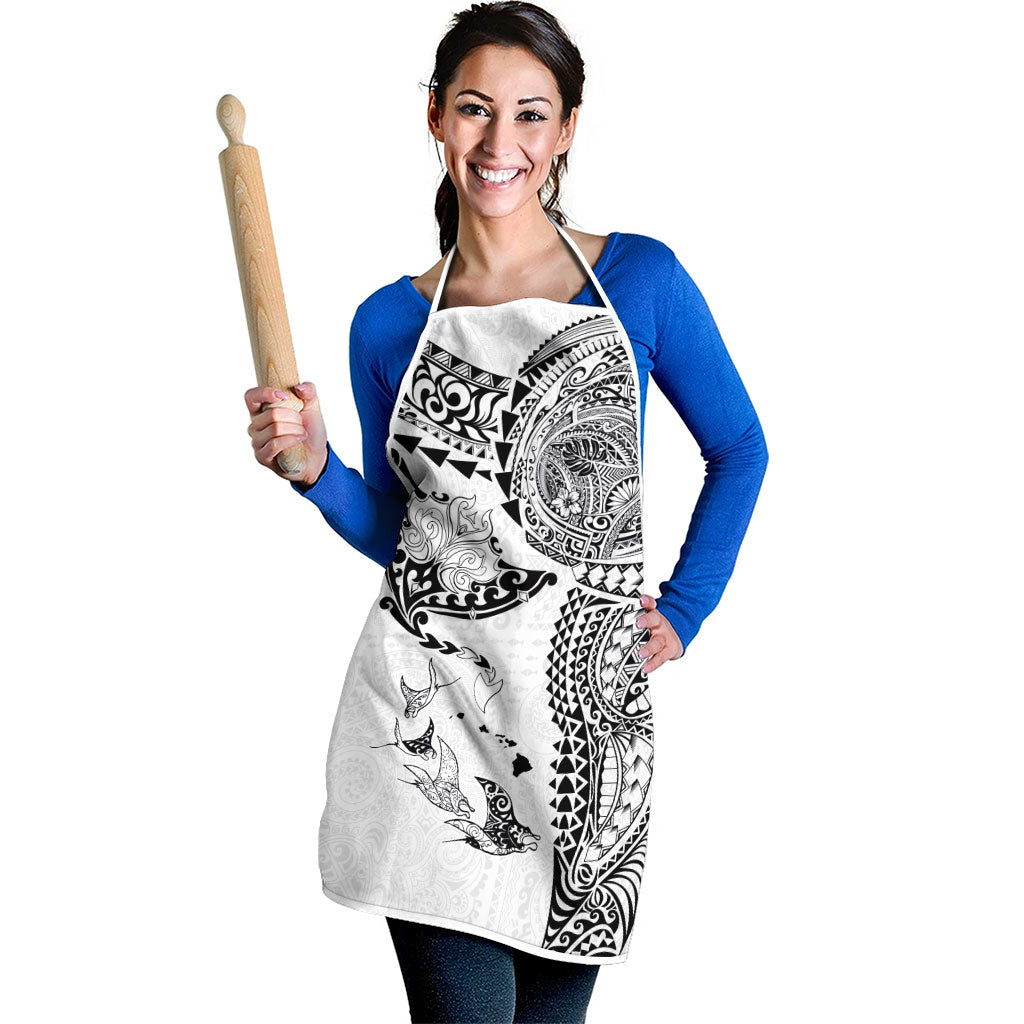 Hawaiian Manta Ray Tribal Apron Polynesian Art Motifs White Color