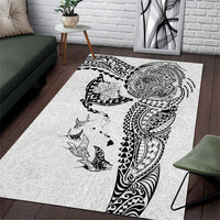 Hawaiian Manta Ray Tribal Area Rug Polynesian Art Motifs White Color