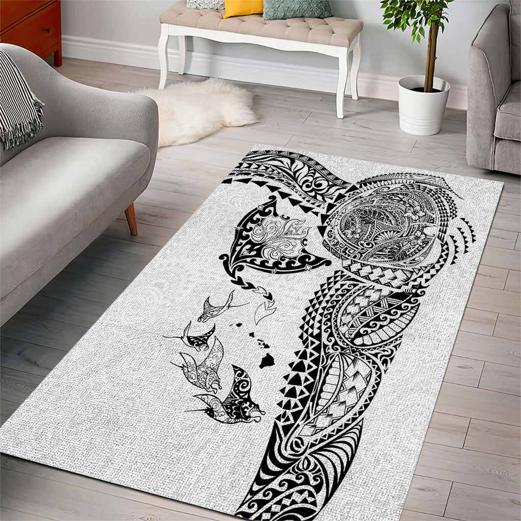 Hawaiian Manta Ray Tribal Area Rug Polynesian Art Motifs White Color