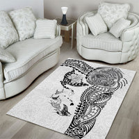 Hawaiian Manta Ray Tribal Area Rug Polynesian Art Motifs White Color