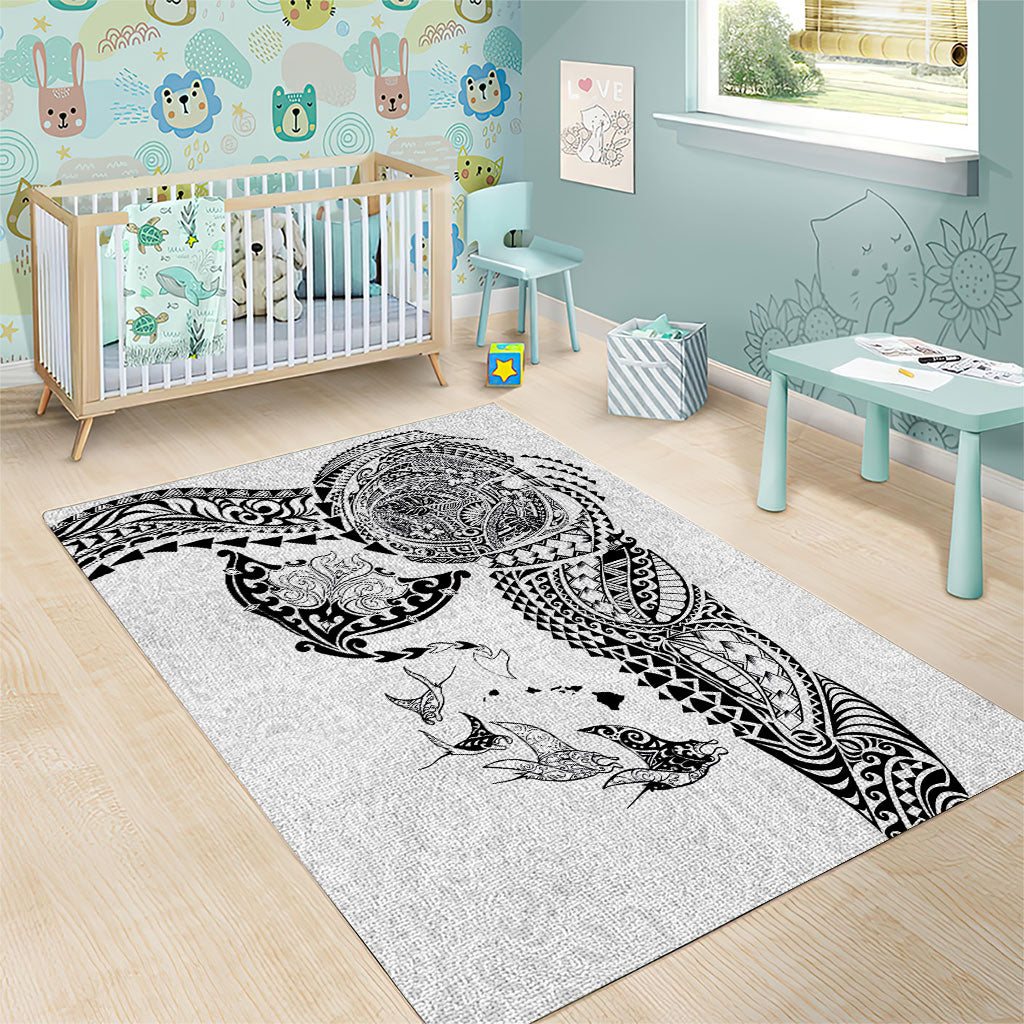 Hawaiian Manta Ray Tribal Area Rug Polynesian Art Motifs White Color