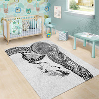 Hawaiian Manta Ray Tribal Area Rug Polynesian Art Motifs White Color