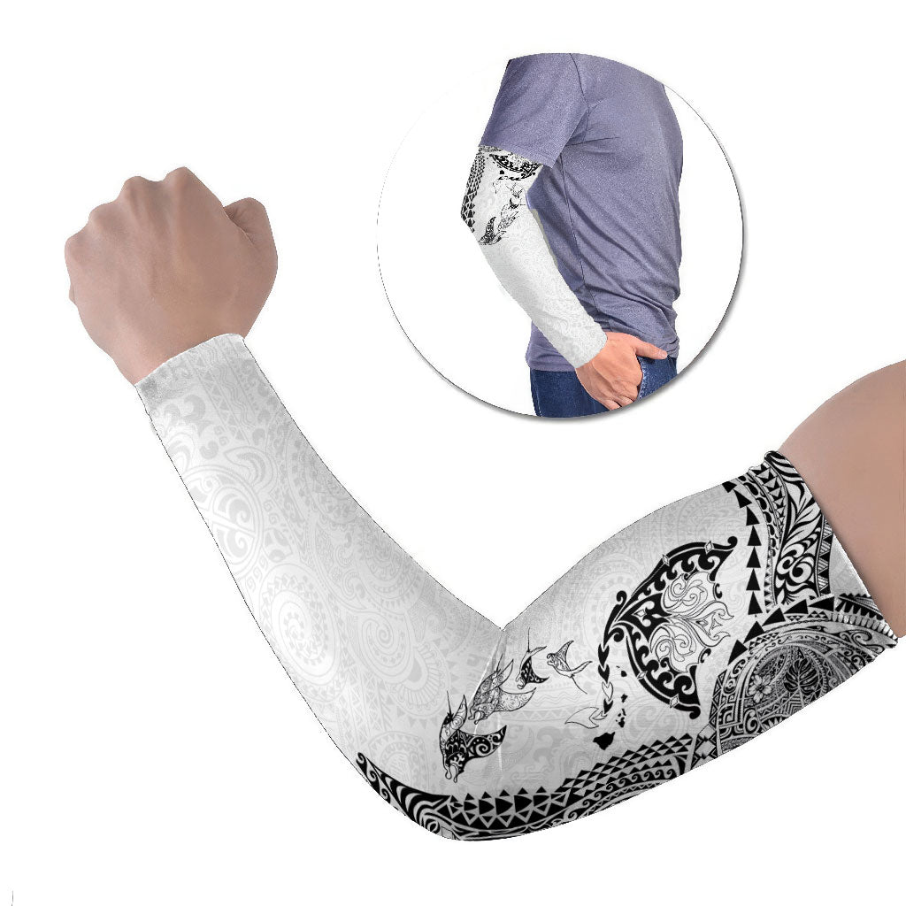 Hawaiian Manta Ray Tribal Arm Sleeves Polynesian Art Motifs White Color