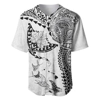 Hawaiian Manta Ray Tribal Baseball Jersey Polynesian Art Motifs White Color