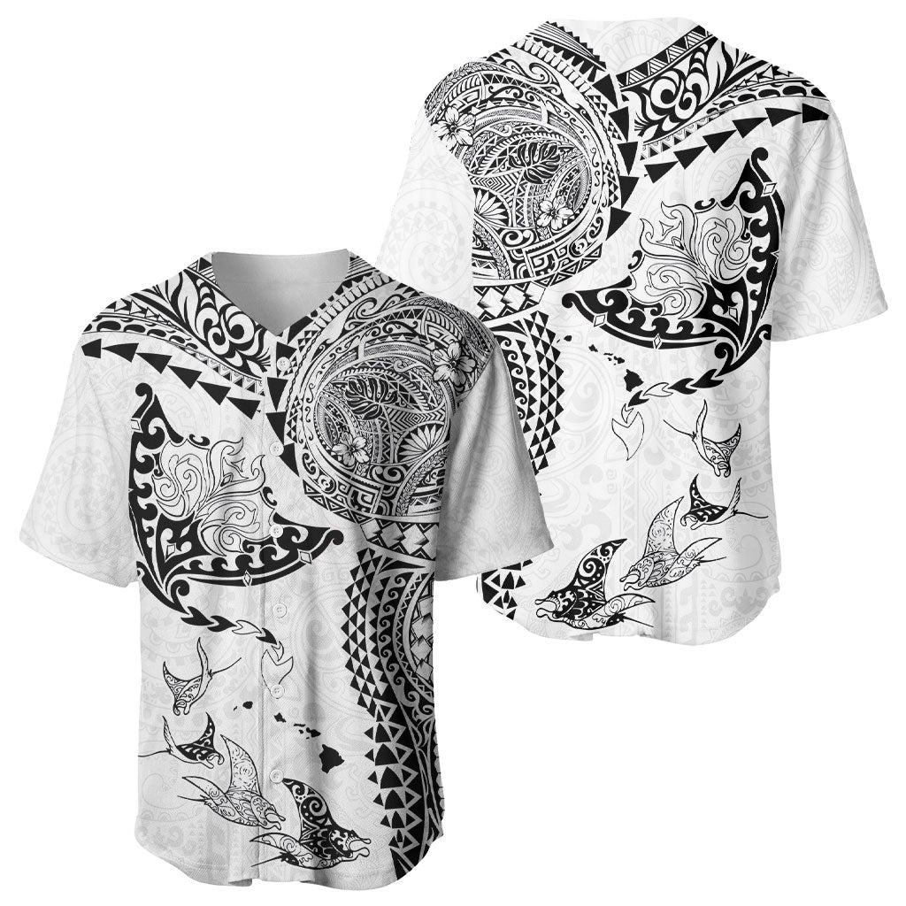 Hawaiian Manta Ray Tribal Baseball Jersey Polynesian Art Motifs White Color