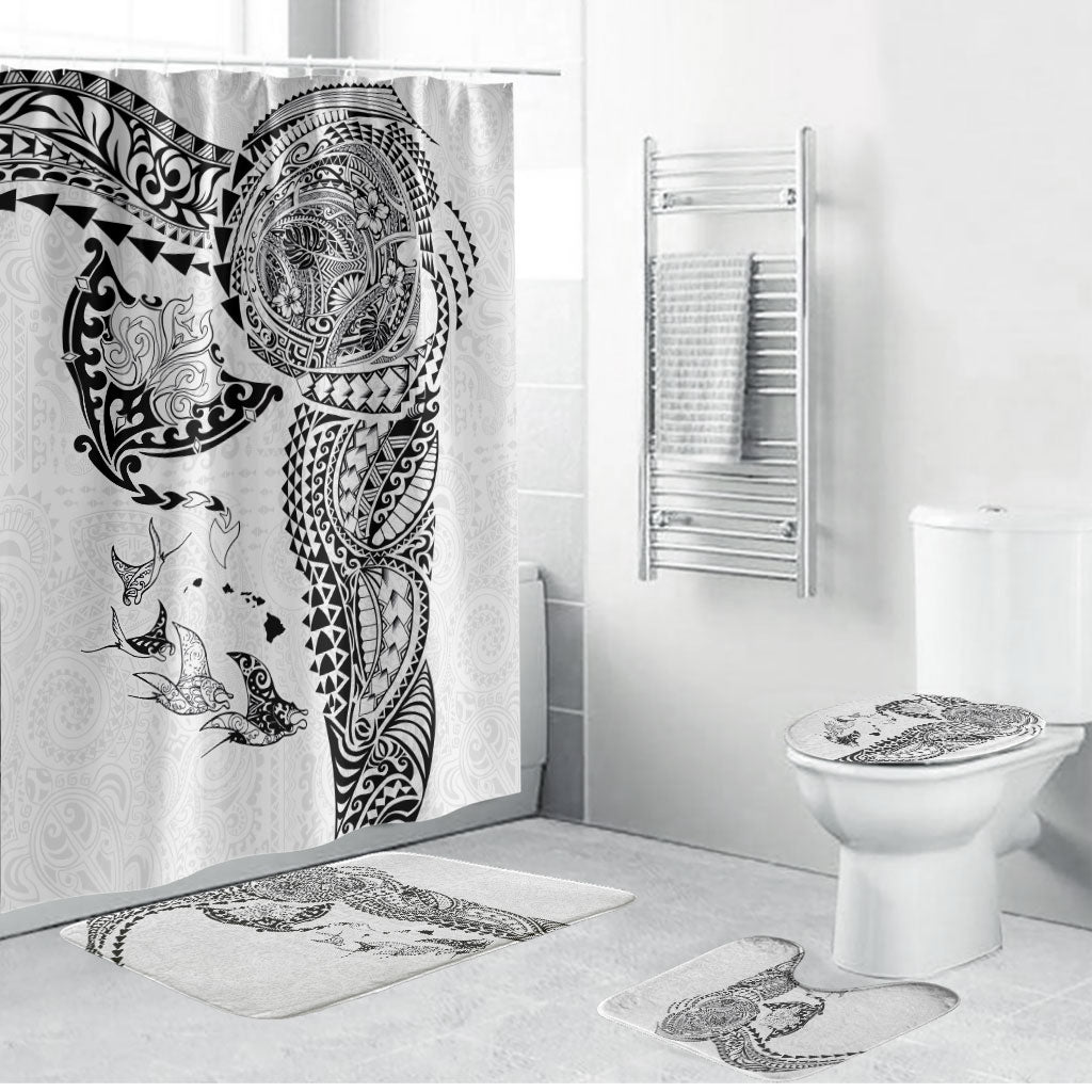 Hawaiian Manta Ray Tribal Bathroom Set Polynesian Art Motifs White Color