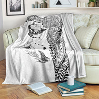 Hawaiian Manta Ray Tribal Blanket Polynesian Art Motifs White Color