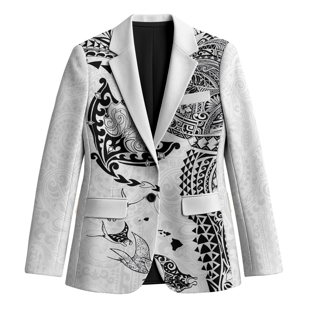 Hawaiian Manta Ray Tribal Blazer Polynesian Art Motifs White Color