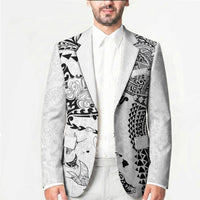 Hawaiian Manta Ray Tribal Blazer Polynesian Art Motifs White Color