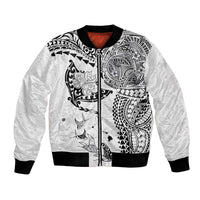 Hawaiian Manta Ray Tribal Bomber Jacket Polynesian Art Motifs White Color