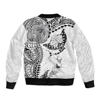 Hawaiian Manta Ray Tribal Bomber Jacket Polynesian Art Motifs White Color
