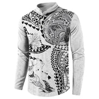 Hawaiian Manta Ray Tribal Button Sweatshirt Polynesian Art Motifs White Color