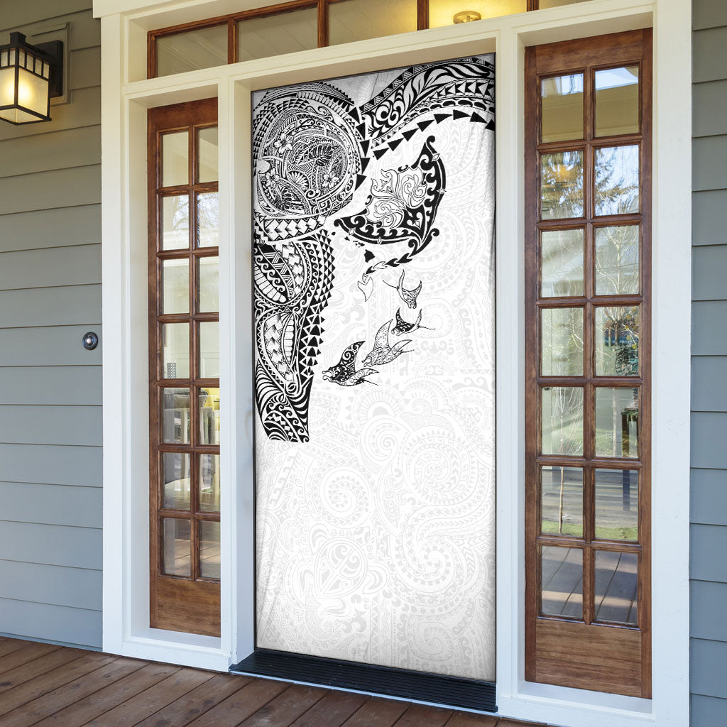 Hawaiian Manta Ray Tribal Door Cover Polynesian Art Motifs White Color