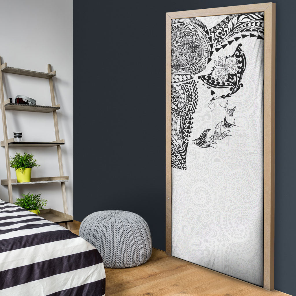Hawaiian Manta Ray Tribal Door Cover Polynesian Art Motifs White Color