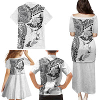 Hawaiian Manta Ray Tribal Family Matching Puletasi and Hawaiian Shirt Polynesian Art Motifs White Color LT03 - Polynesian Pride