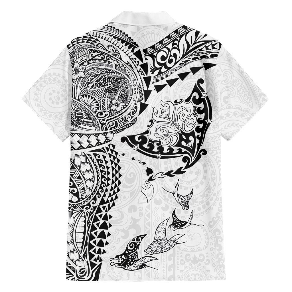 Hawaiian Manta Ray Tribal Family Matching Tank Maxi Dress and Hawaiian Shirt Polynesian Art Motifs White Color LT03 - Polynesian Pride
