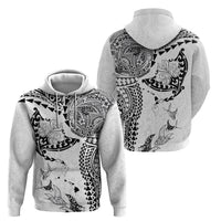 Hawaiian Manta Ray Tribal Hoodie Polynesian Art Motifs White Color