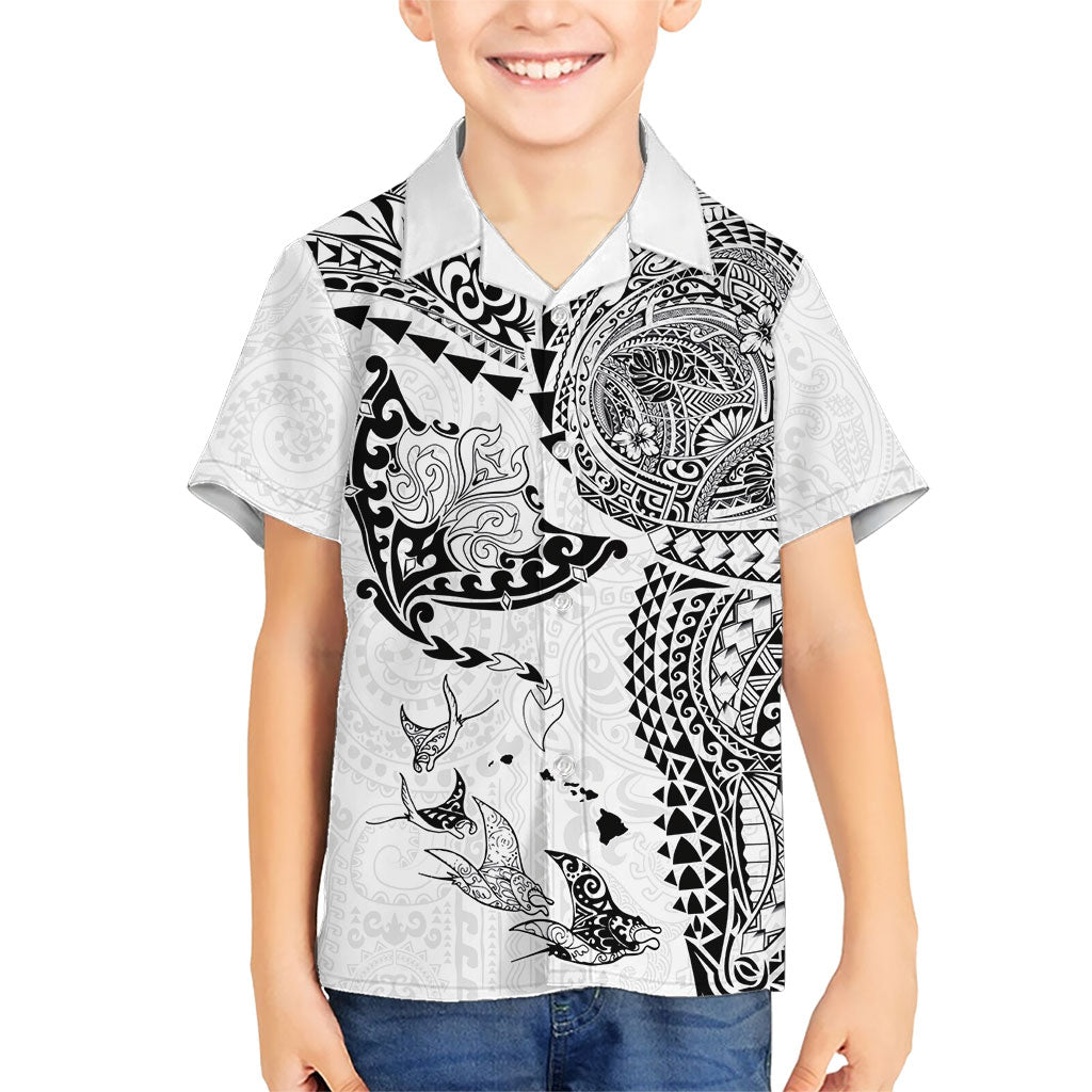 Hawaiian Manta Ray Tribal Kid Hawaiian Shirt Polynesian Art Motifs White Color