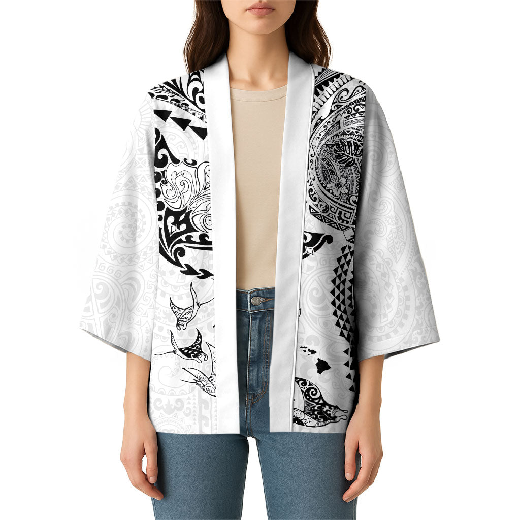 Hawaiian Manta Ray Tribal Kimono Polynesian Art Motifs White Color