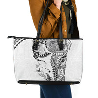 Hawaiian Manta Ray Tribal Leather Tote Bag Polynesian Art Motifs White Color