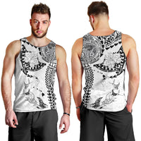 Hawaiian Manta Ray Tribal Men Tank Top Polynesian Art Motifs White Color