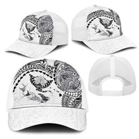 Hawaiian Manta Ray Tribal Mesh Trucker Cap Polynesian Art Motifs White Color