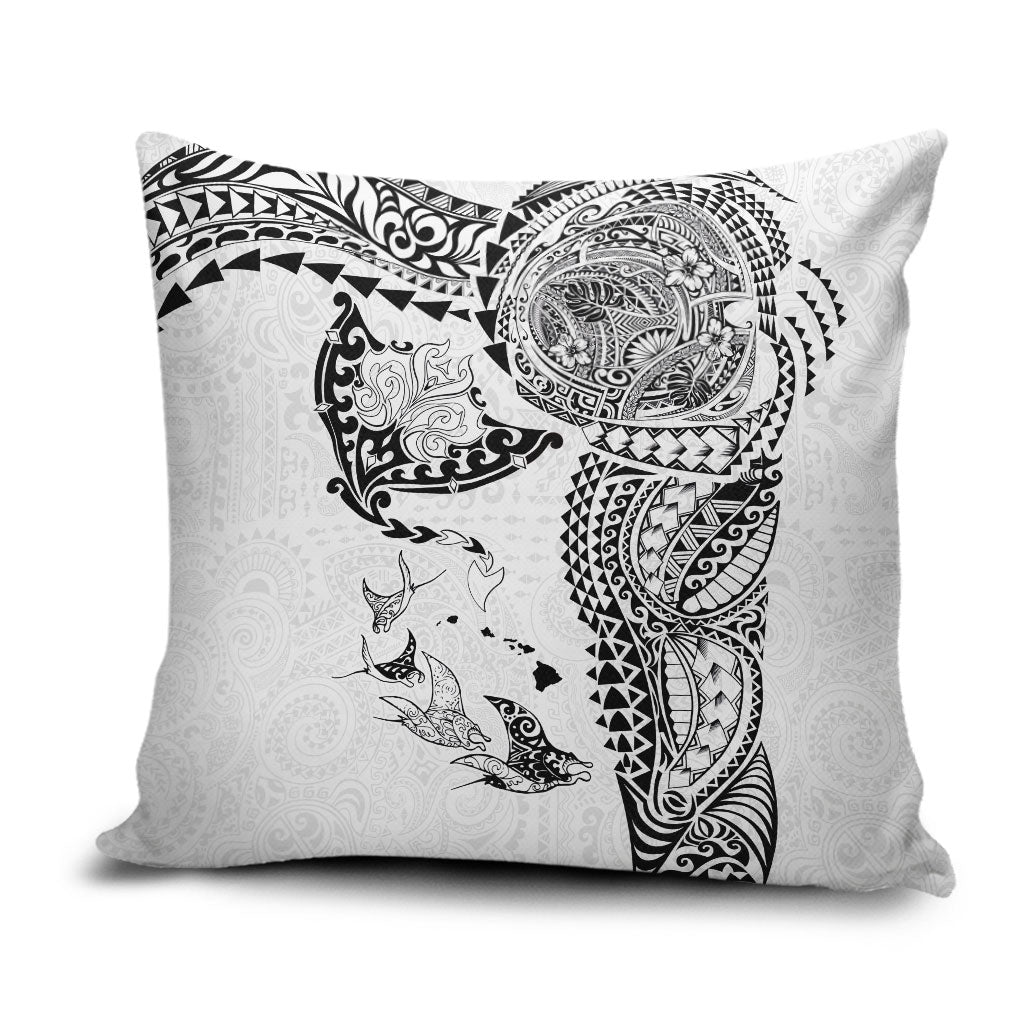 Hawaiian Manta Ray Tribal Pillow Cover Polynesian Art Motifs White Color