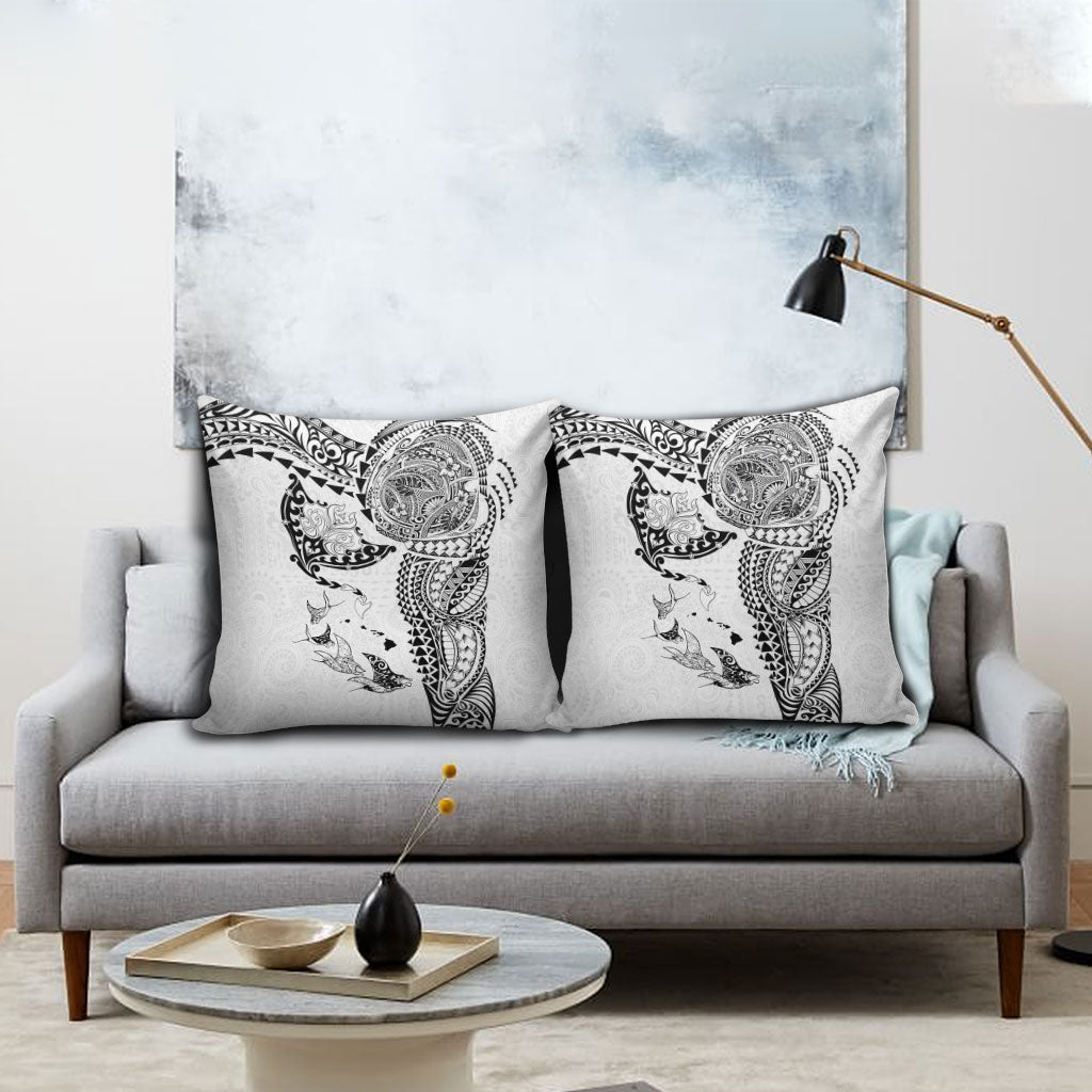 Hawaiian Manta Ray Tribal Pillow Cover Polynesian Art Motifs White Color