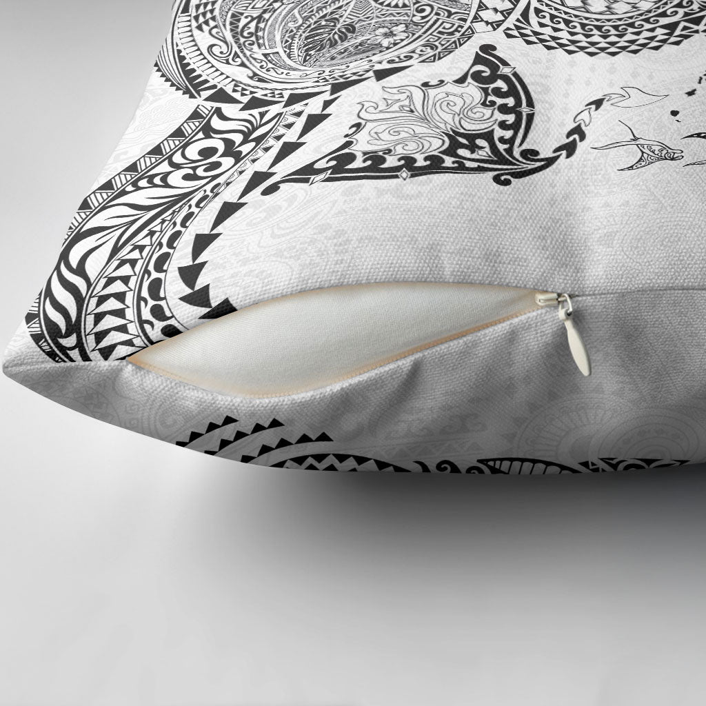 Hawaiian Manta Ray Tribal Pillow Cover Polynesian Art Motifs White Color