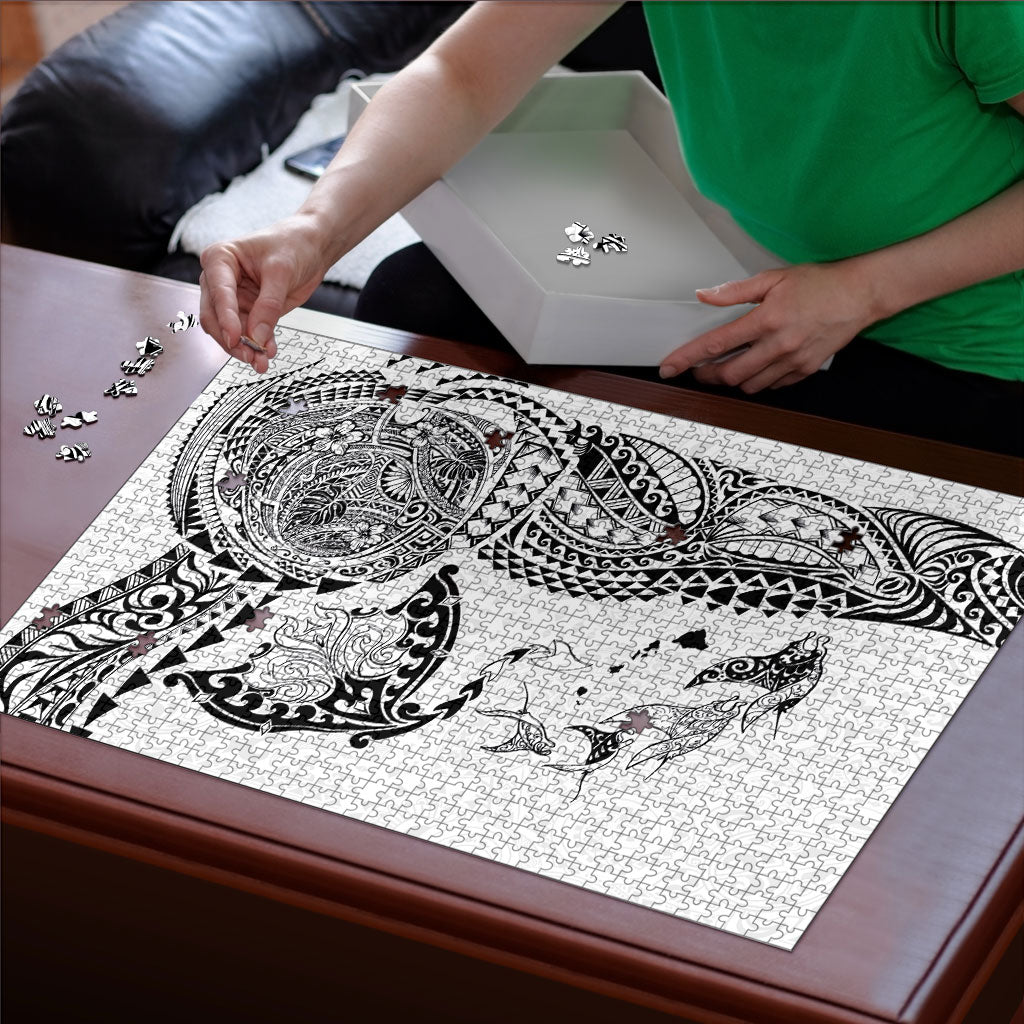 Hawaiian Manta Ray Tribal Puzzle Polynesian Art Motifs White Color