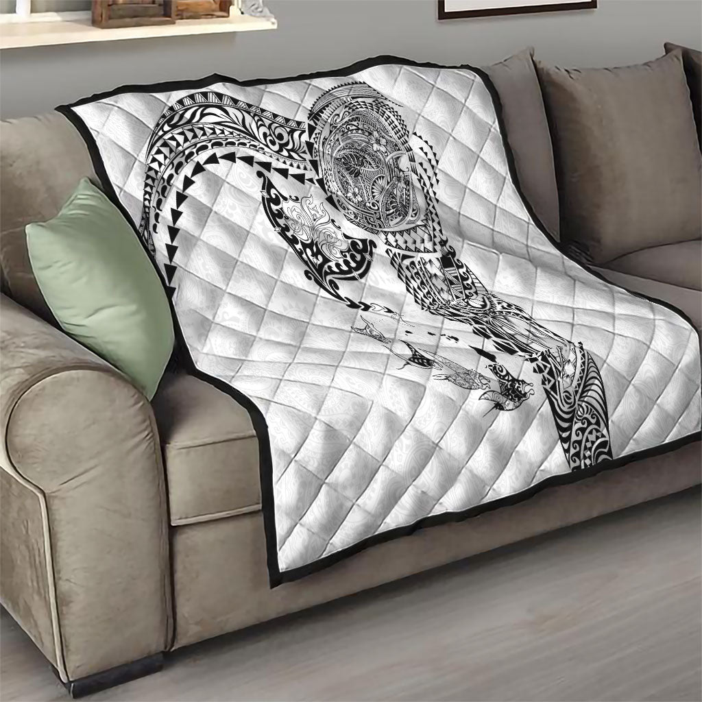 Hawaiian Manta Ray Tribal Quilt Polynesian Art Motifs White Color