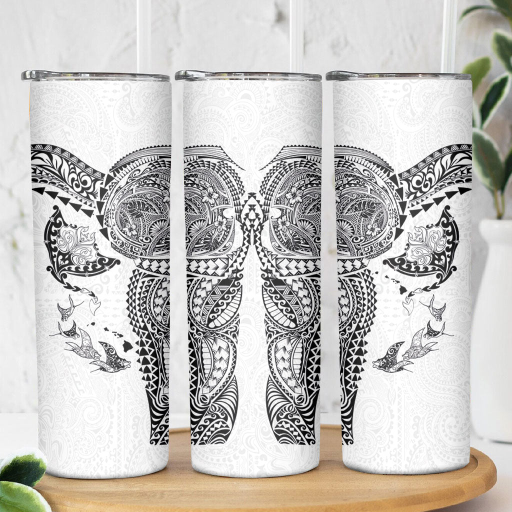 Hawaiian Manta Ray Tribal Skinny Tumbler Polynesian Art Motifs White Color LT03 - Polynesian Pride