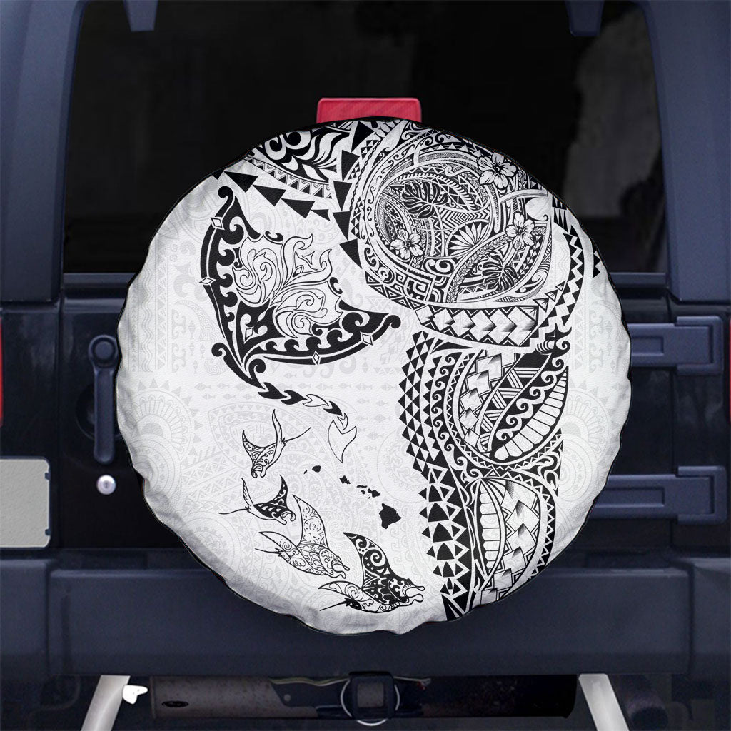 Hawaiian Manta Ray Tribal Spare Tire Cover Polynesian Art Motifs White Color