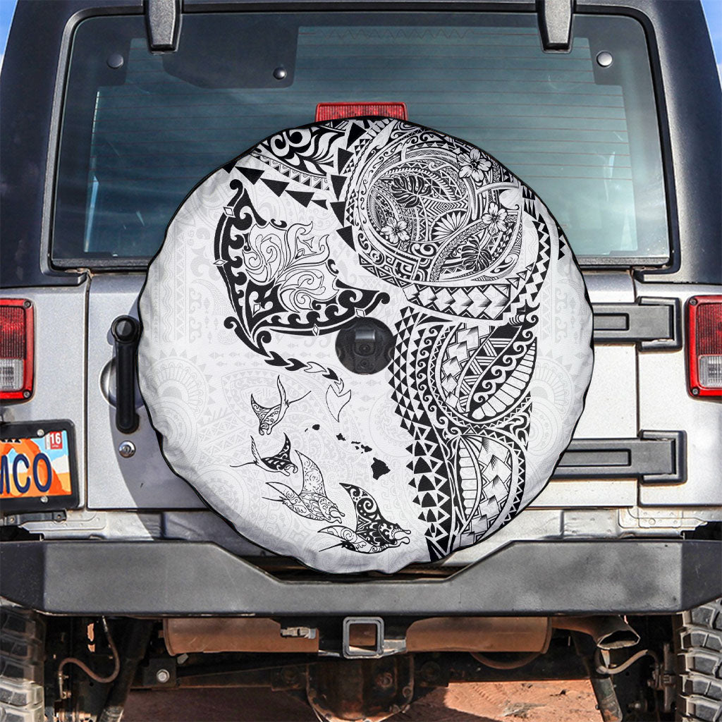Hawaiian Manta Ray Tribal Spare Tire Cover Polynesian Art Motifs White Color