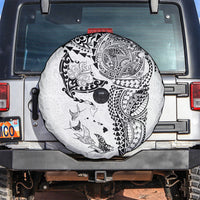 Hawaiian Manta Ray Tribal Spare Tire Cover Polynesian Art Motifs White Color