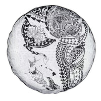 Hawaiian Manta Ray Tribal Spare Tire Cover Polynesian Art Motifs White Color