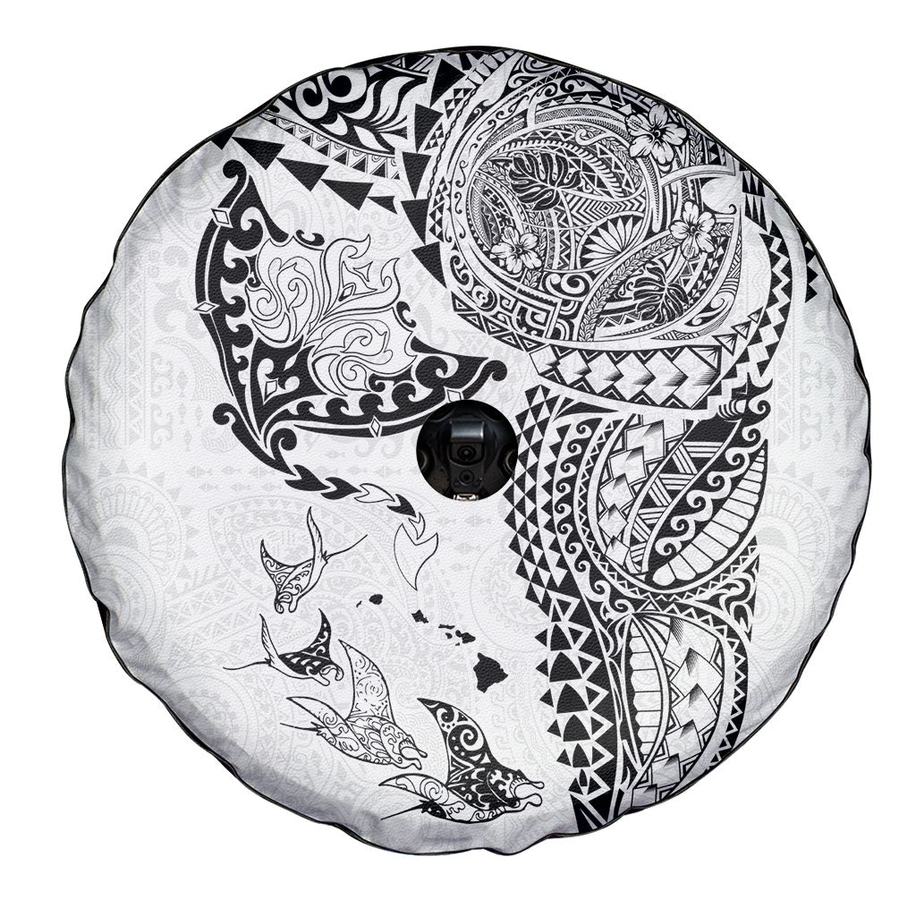 Hawaiian Manta Ray Tribal Spare Tire Cover Polynesian Art Motifs White Color