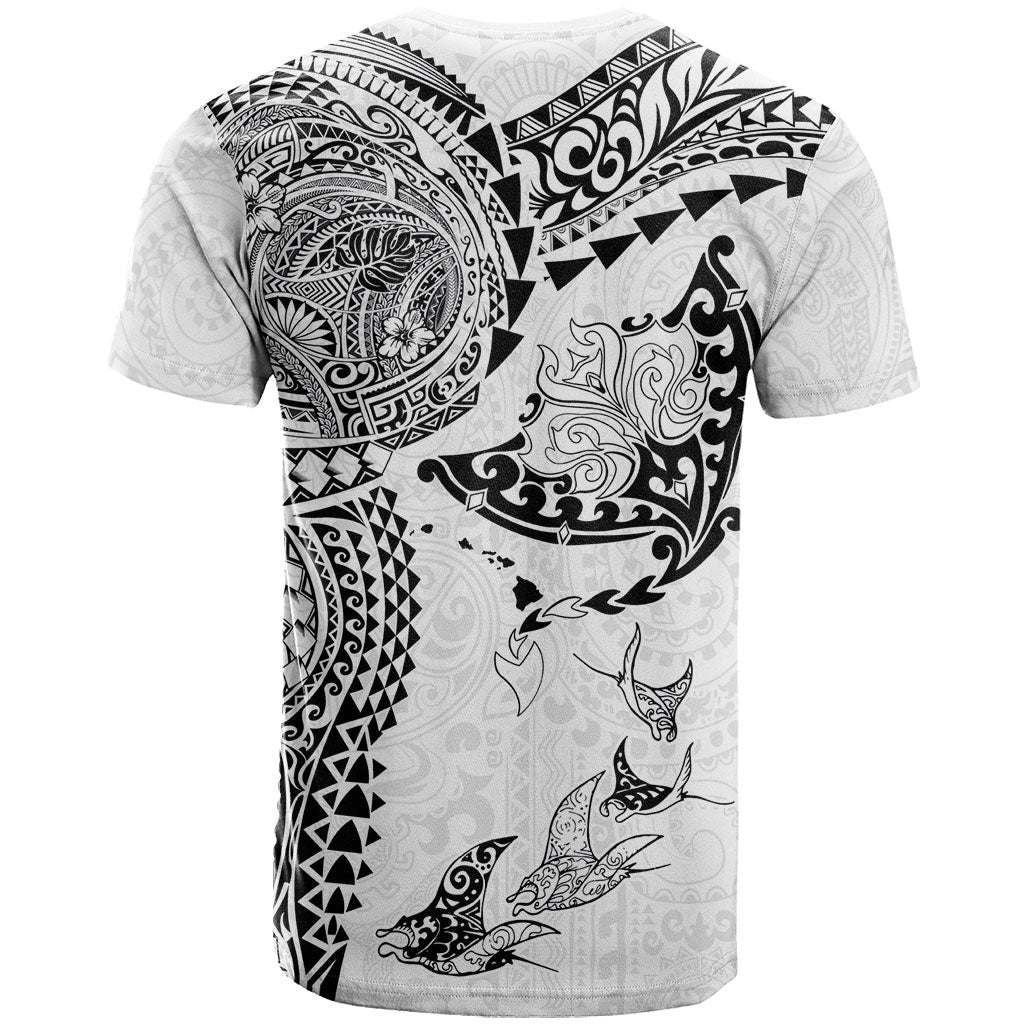 Hawaiian Manta Ray Tribal T Shirt Polynesian Art Motifs White Color