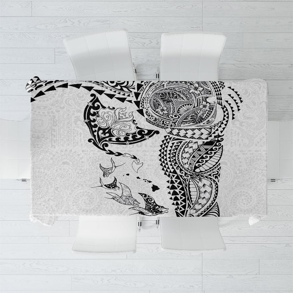 Hawaiian Manta Ray Tribal Tablecloth Polynesian Art Motifs White Color