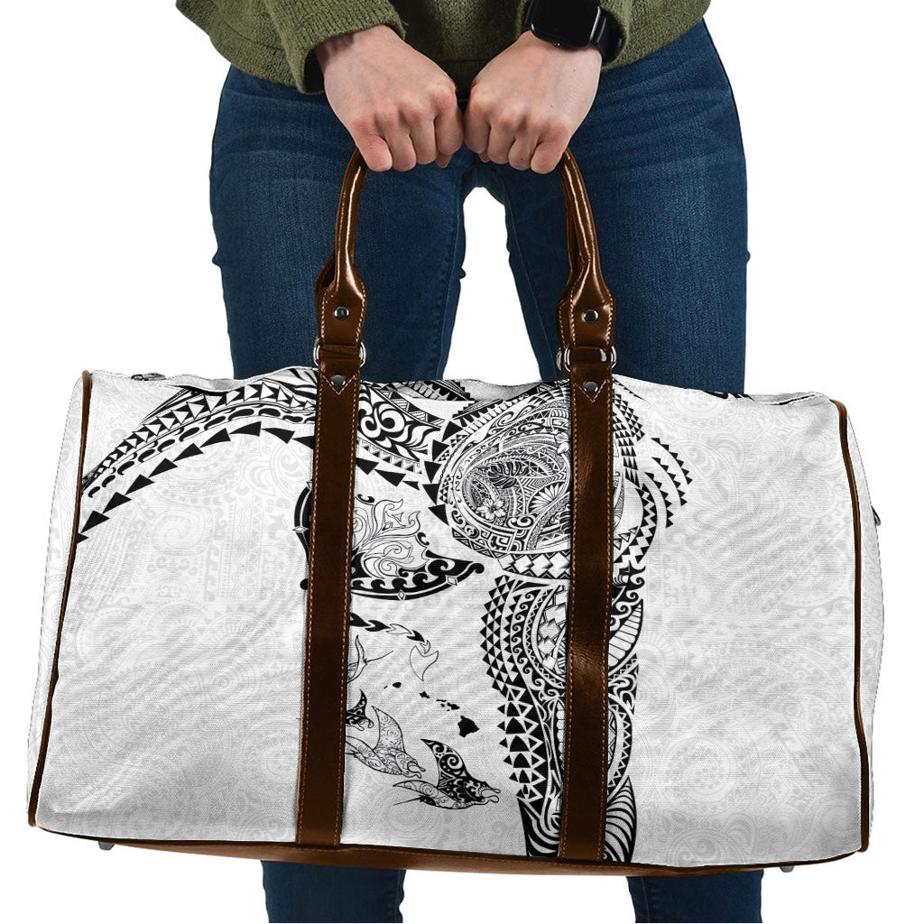 Hawaiian Manta Ray Tribal Travel Bag Polynesian Art Motifs White Color