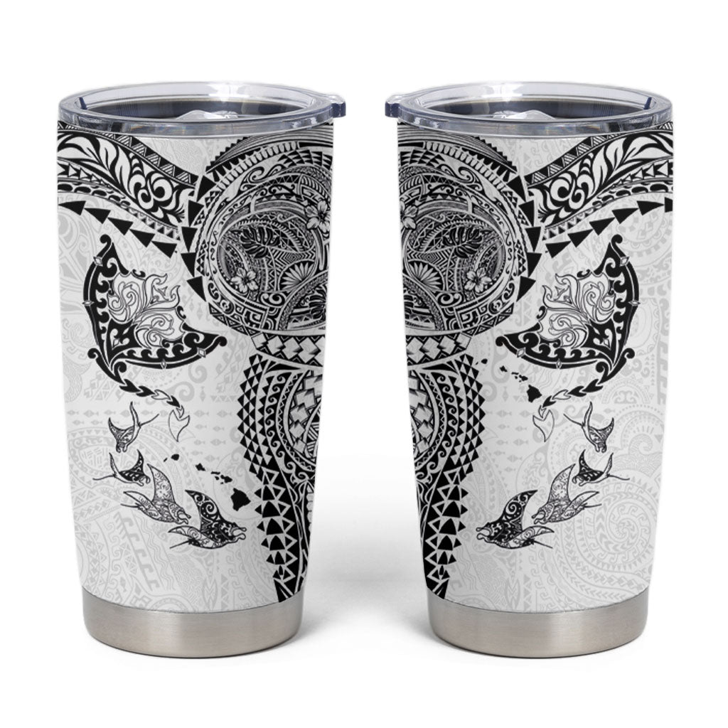 Hawaiian Manta Ray Tribal Tumbler Cup Polynesian Art Motifs White Color