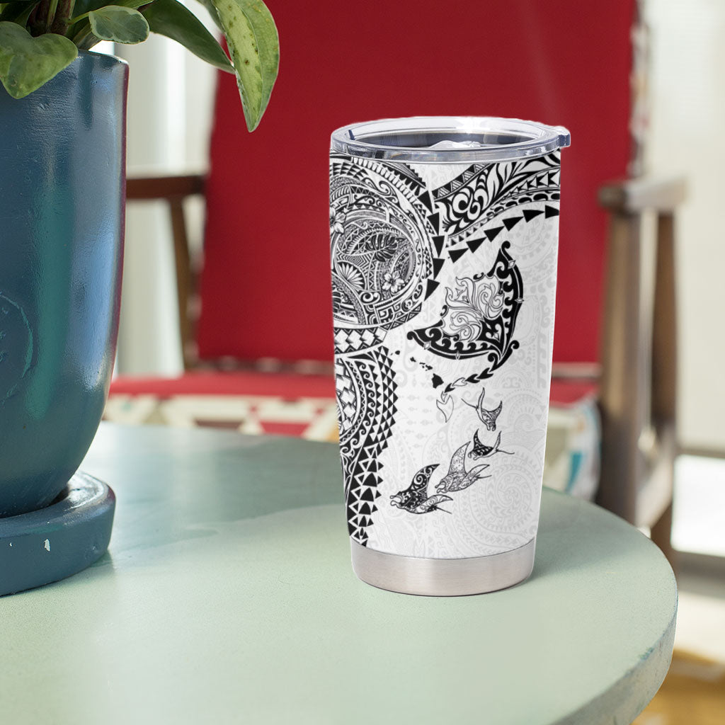 Hawaiian Manta Ray Tribal Tumbler Cup Polynesian Art Motifs White Color